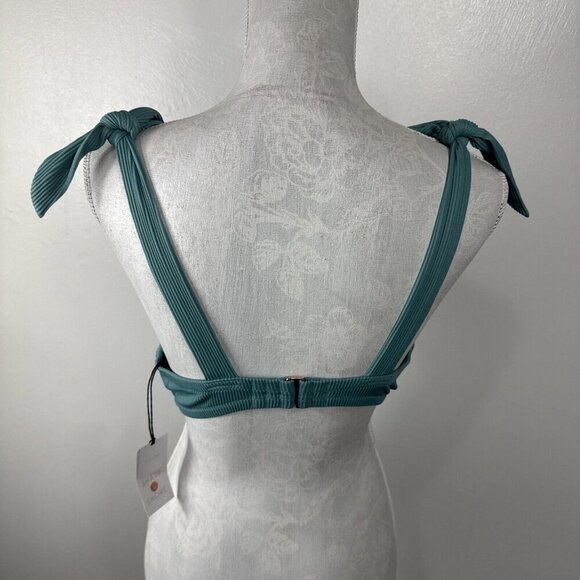 Shade & Shore Women's 38DD Padded Tie Shoulder Plunge Rib Swim Top Green - Picture 7 of 15